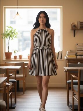 LOFT (Ann Taylor) Striped Ruffle Halter Dress | 0P